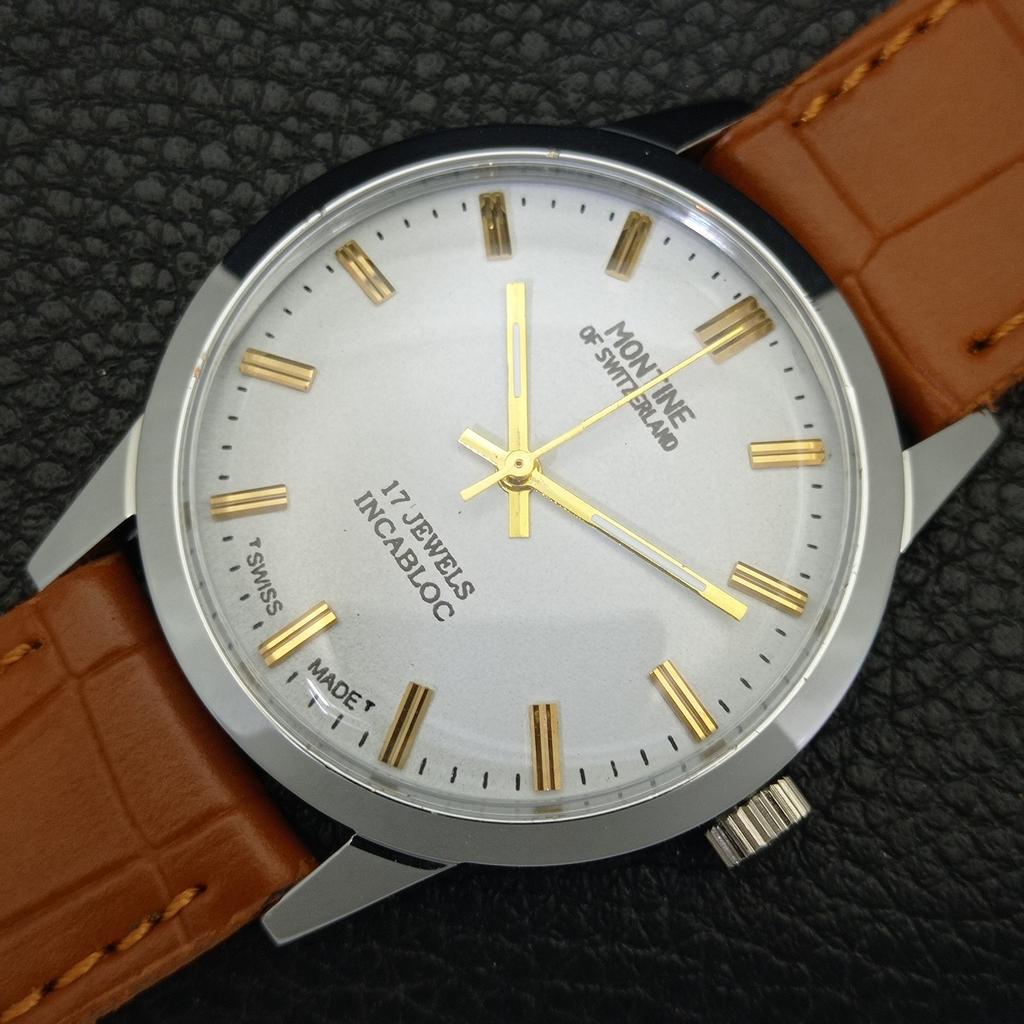 OROLOGIO DA UOMO VINTAGE MONTINE CARICA MANUALE SVIZZERO QUADRANTE BIANCO a441556-5