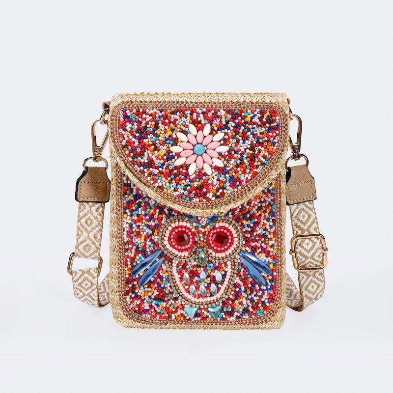 Dola Dames Crossbody Tas Boho Stro Geweven Portemonnee Vintage Schoudertas Casual Handtas voor Dagelijks Gebruik 15*4*19