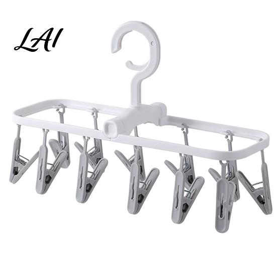 Plastic Clothing Clip Clothes Drying Rack with 12 Clips Heavy Duty Rotatable Multi Hanger Foldable Hanger Anti-Slip Organizer for Underwear