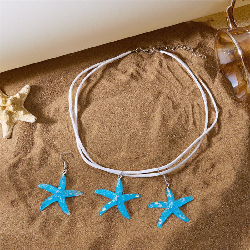 Summer Ocean Style Starfish Pendant Necklace And Earrings For Women синий