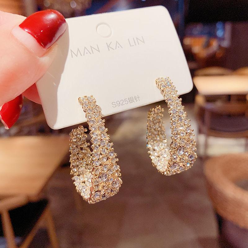 CAOSHI Luxury Gold Color Stud Earrings with CZ Crystal Stone Noble Temperament for Women Party Gift Jewelry Accessories  Sale