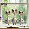 Adesivi per Vetri Uccelli Cartoni Animati Struzzo Carino Statici, Decalcomanie Animali 3D che Attraversano, PVC Senza Colla per Camera da Letto dei Bambini Soggiorno Balcone