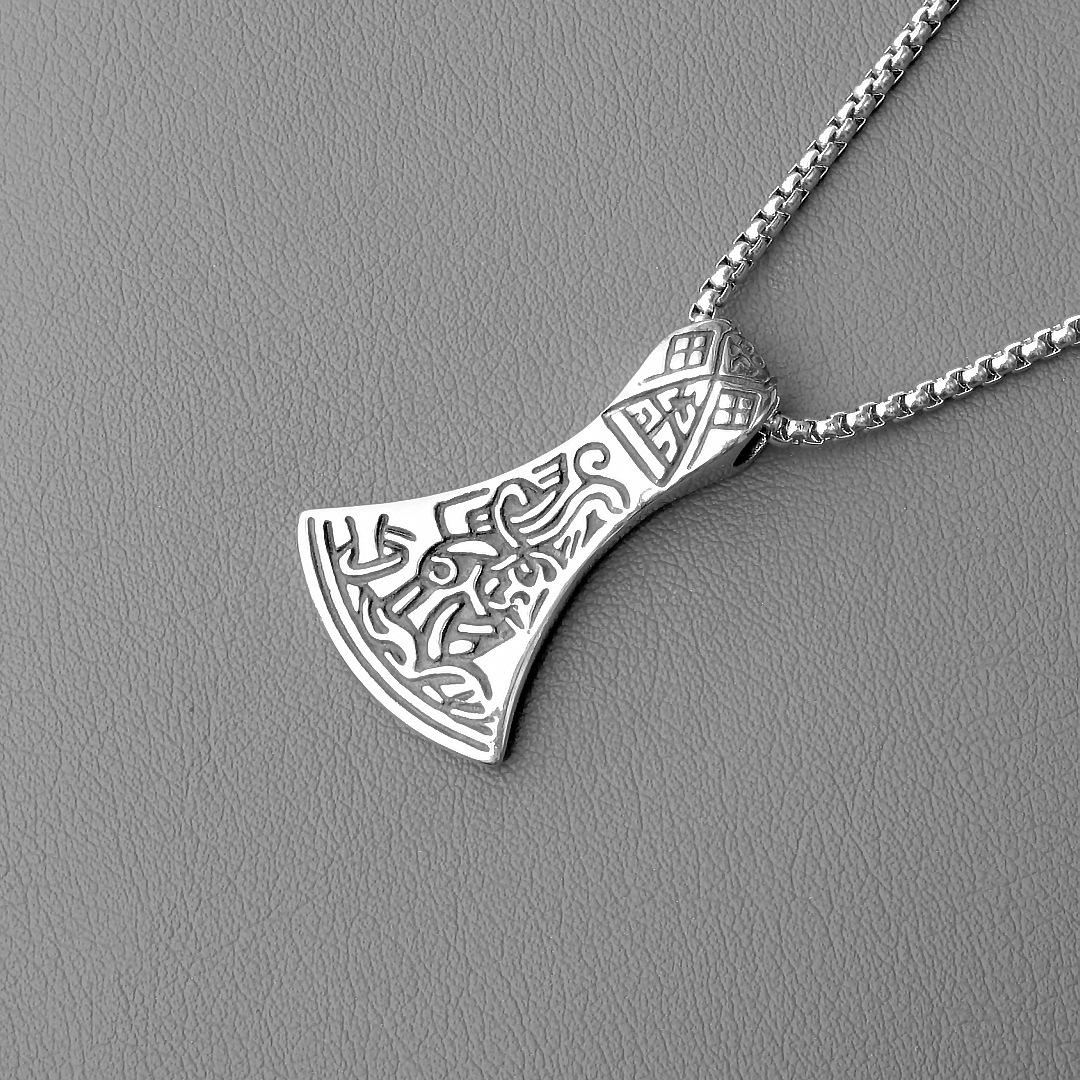 Pendant Nordic Viking Warrior Necklace Titanium Steel Ax Punk Men s Necklace 60CM