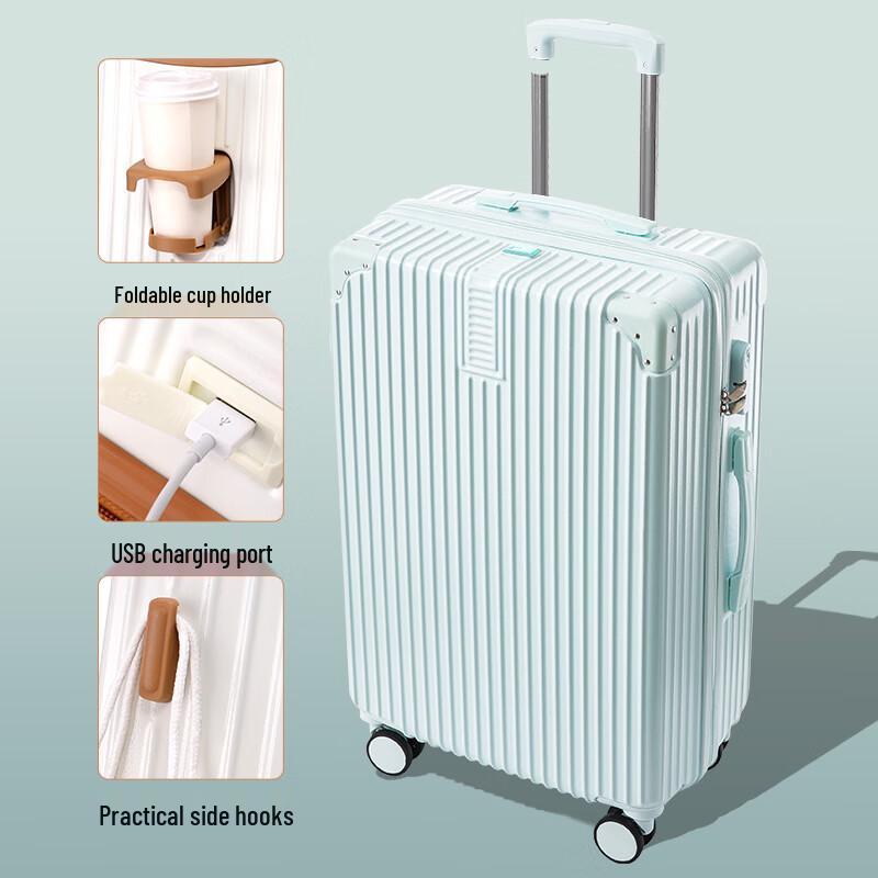 Li Shen Retro 24-inch Travel Suitcase with Silent Wheels, USB & Cup Holder