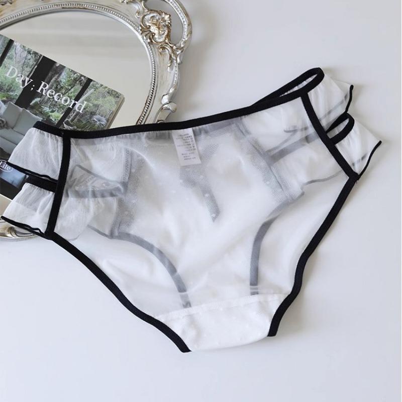 Pure Lace Underwear for Women Mid Waist Sexy Lingerie Black Fungus Edge Mesh Breathable Hip Lifting Hollow Out Quick Drying Panties