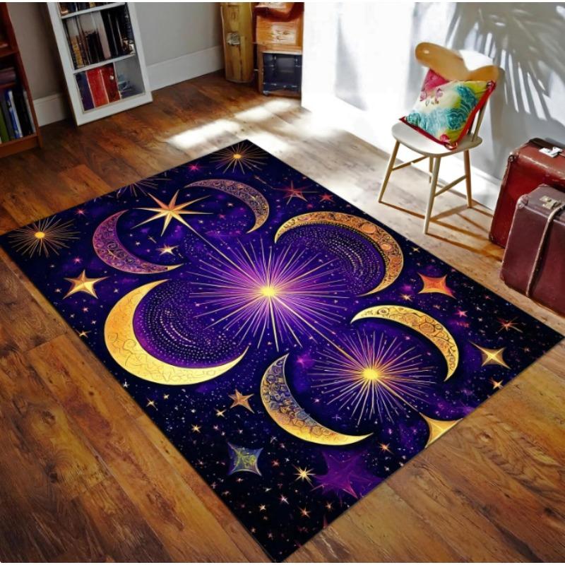 Cosmic Astrology Print Rug Saturn Universe Pattern Washable Non-Slip Floor Mat with Unique Moon Decor for Home Having Aesthetic