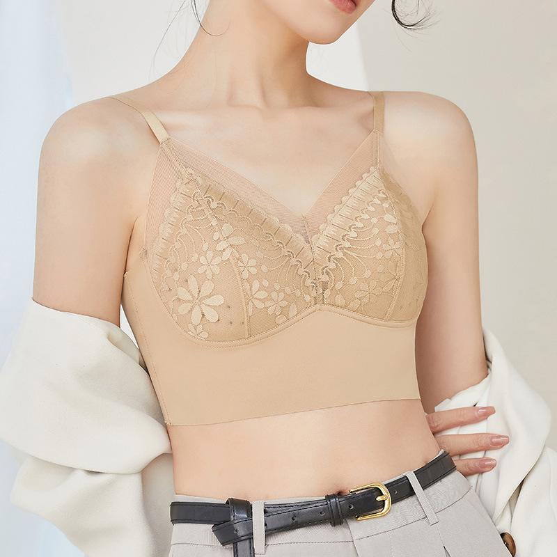 Spitze schöner Rücken gerafft, doppelte Brust, BH mit festen Cups, Unterwäsche, Eisseide nahtlos, schweißabsorbierend und atmungsaktiv Brustwickel