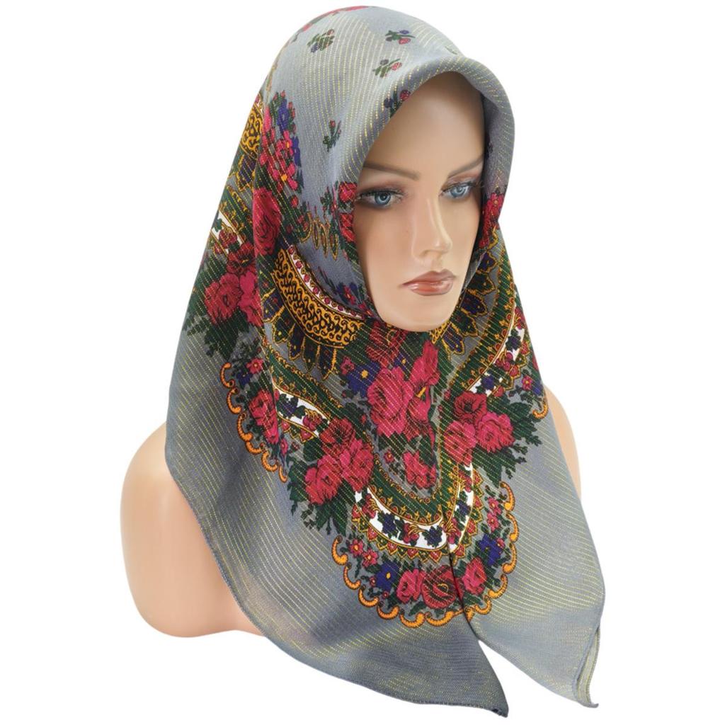 Ethnic Style Gold Thread Printed Square Summer Scarf
