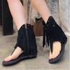 Real Leather Rivet Tassel Cool Boots For Women, With A Height Increasing Slope Heel And Clamped Toe, Summer Bohemian Sandals