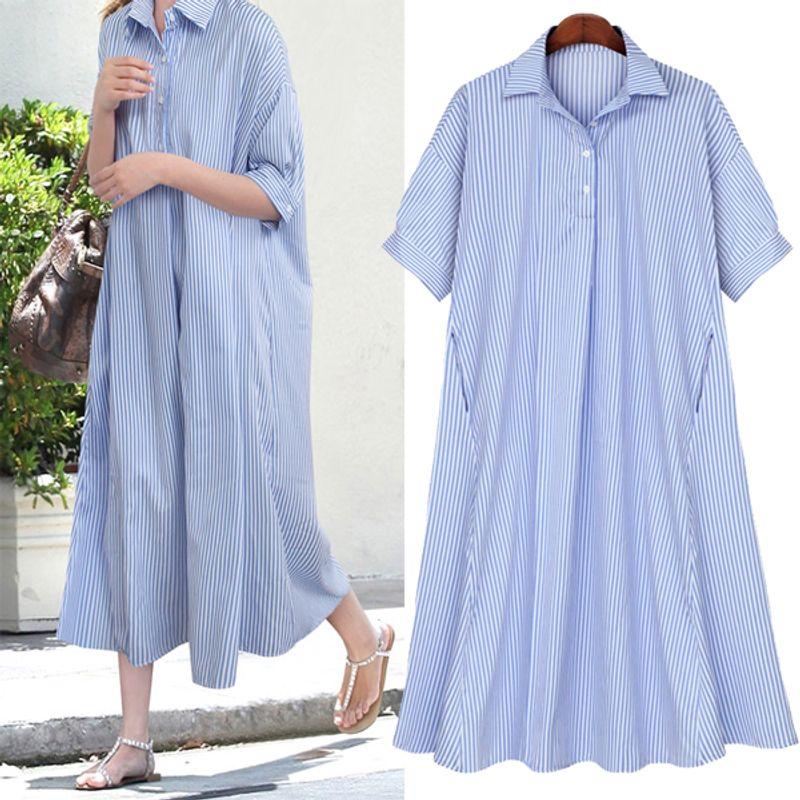 

Европейская уличная мода Элегантное платье с коротким рукавом Blue 2XL