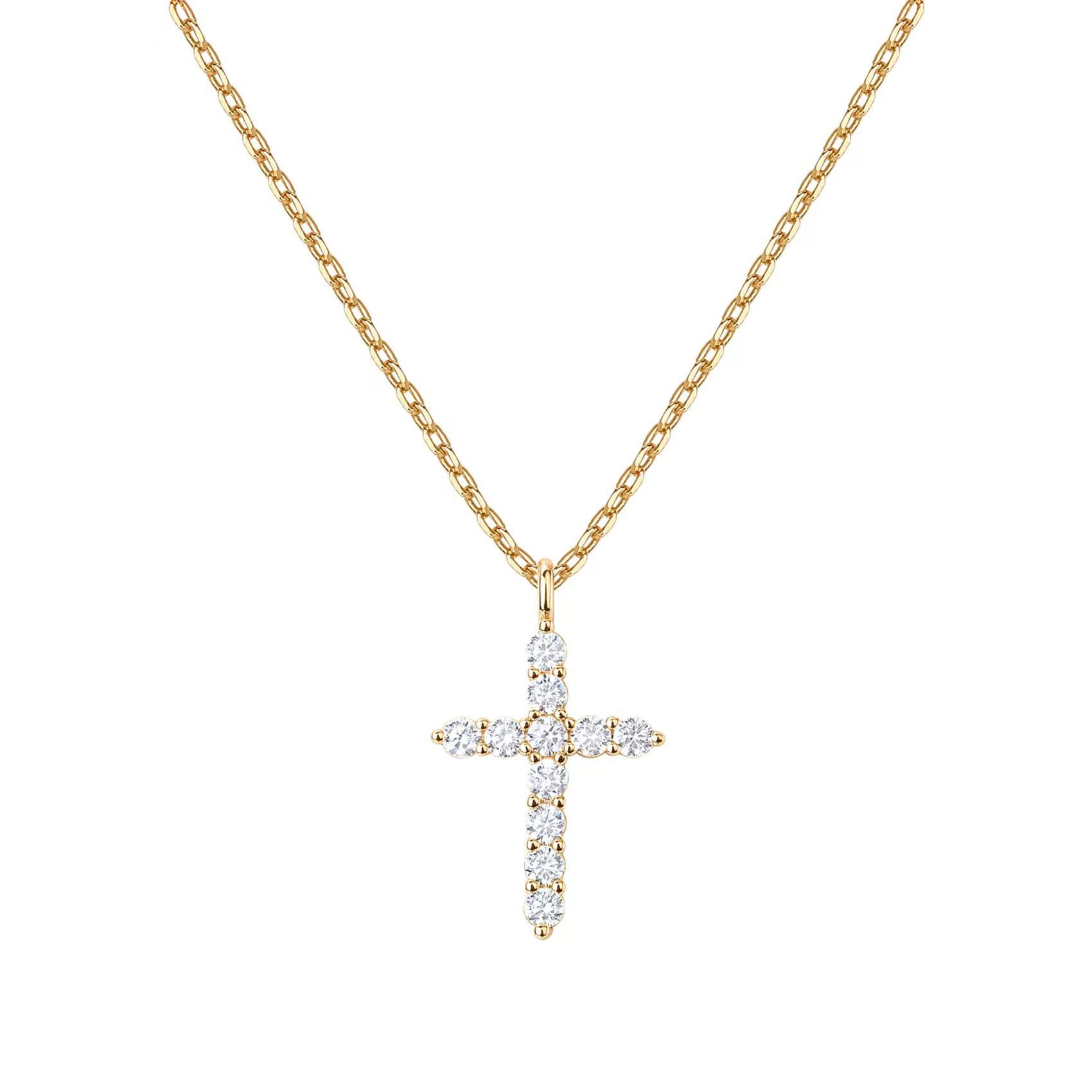 925 Sterling Silver Cross Necklace with Diamond and 18K Gold Clavicle Chain for Women 925 Silver