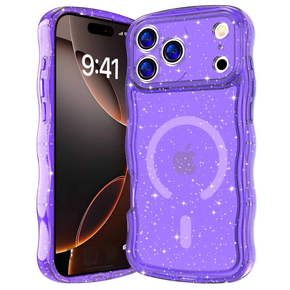 ins Style Wave For Magsafe Glitter Transparent Phone Case For iPhone 15 16 17 Pro Max Plus Lens Protection Wireless Charge Cover