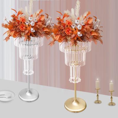 4 Tier Acrylic Flower Stand,Clear Gold/Silver Wedding Flower Stand Floor Standing 82cm for Wedding Decorations,Parties