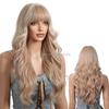 WH27 Neat Bangs Hai Big Wave Fashion Highlights Synthetic Hair Wigs Bangs Large Waves Long Curly Hair for Women Hair