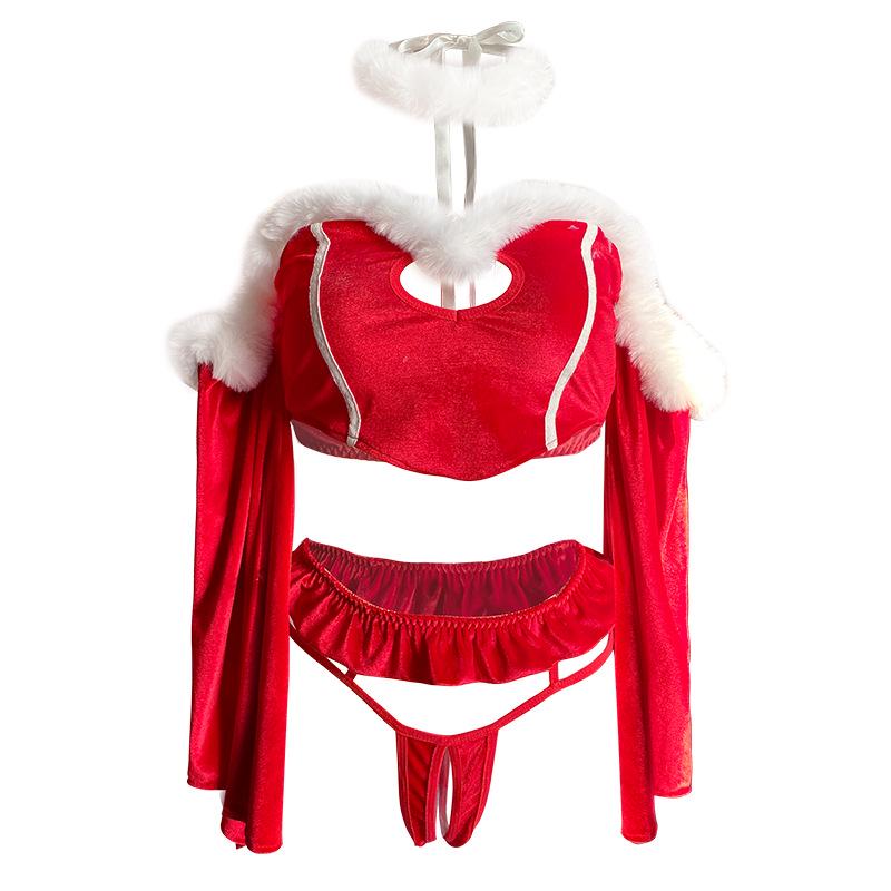 Qingruohan Red Christmas Lingerie: Sexy Maid Uniform & Quick Release Bedtime Set