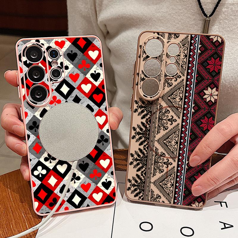 Custodia Geometrica con Texture in Tessuto per Samsung S26 Edge S25 FE S24 Plus S23 S22 Ultra A15 A16 A17 A35 A36 A37 A54 A55 A56 A57 5G Cover Ibrida Magnetica Opaca