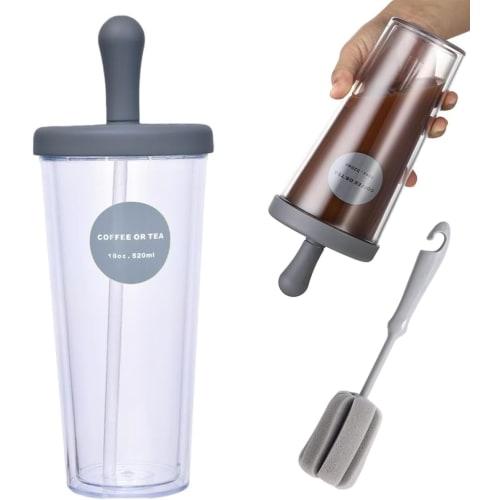 

Kasanidika Tumbler with Straw, 520ml Water Bottle, Large Capacity, Dual-Layer Construction, Transparent Lid, Includes Cleaning Brush, Lightweight and