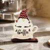 Coffee Bar Shelf Decor Table Ornament, Wooden Theme Stand with Stable Decorative Signs Base, Retro Farmhouse Tray for Kitchen Station Countertop