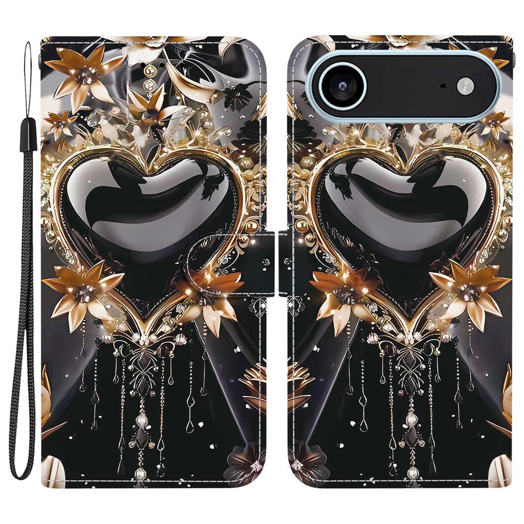 For iPhone 17 Air Wallet Case Pattern Printing Leather Stand Phone Cover with Strap