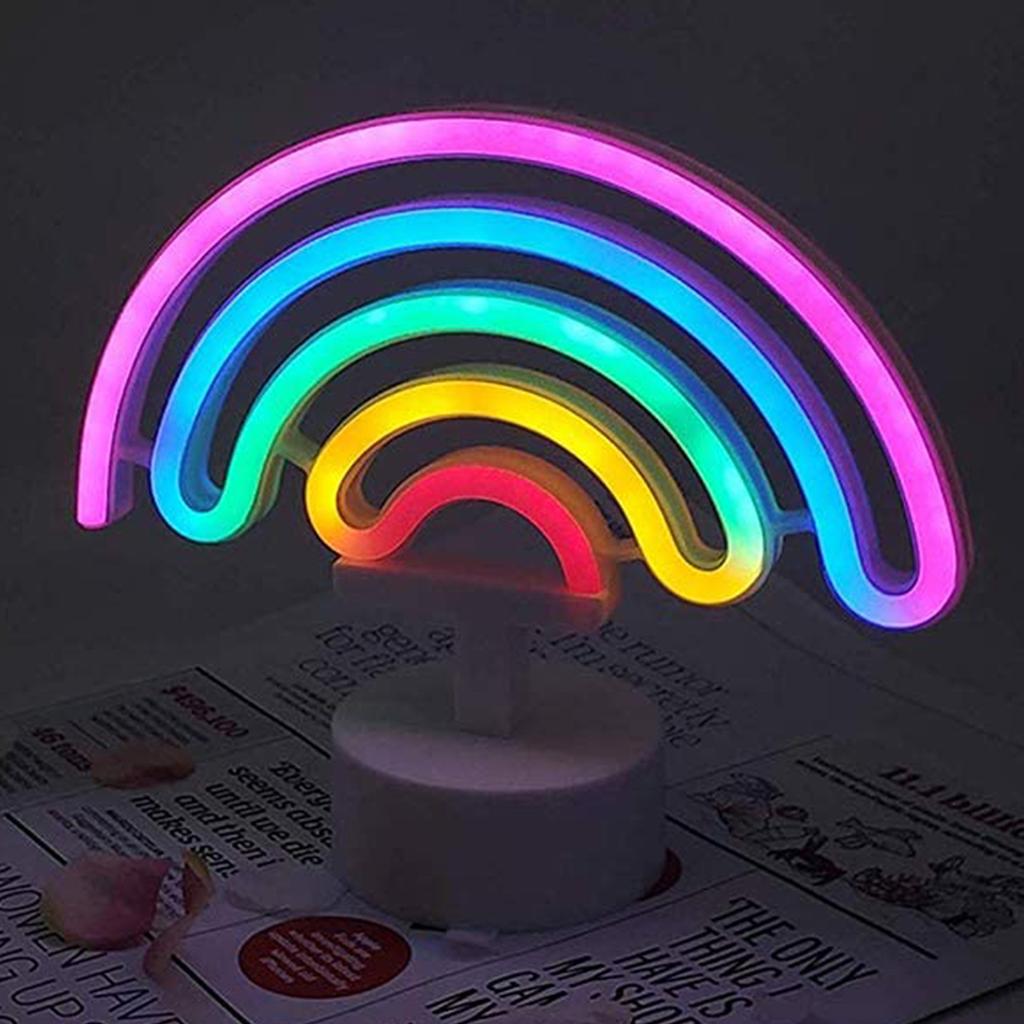 Neon Sign LED Rainbow-shaped Neon Light Battery/USB Powered Colorful Neon Lamp with Holder Base Rainbow Nightlight Decorative