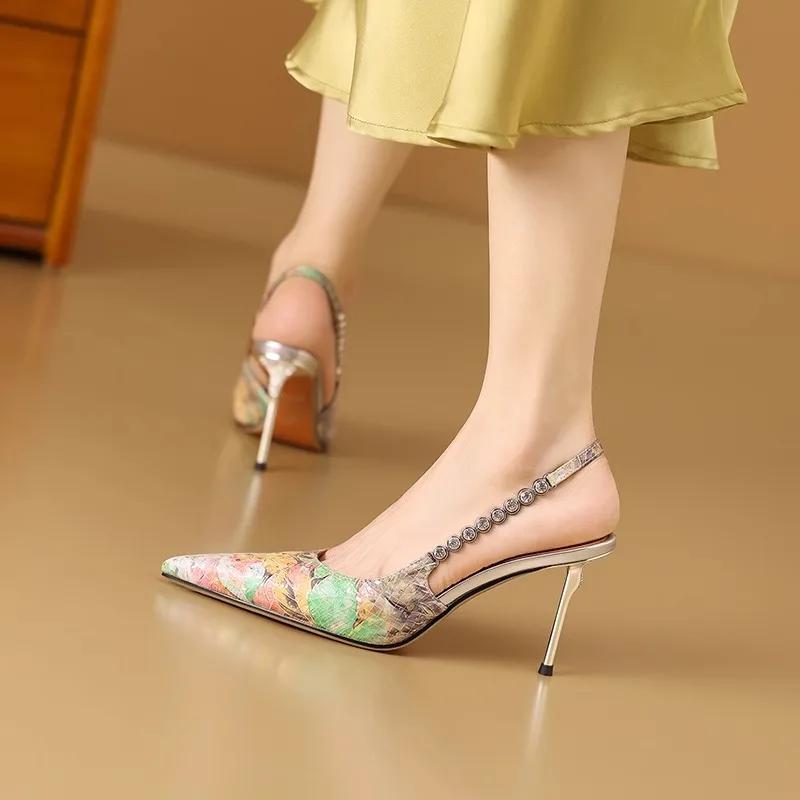 Pointed Toe Women Sandals High Heels Dress Shoes Sexy Stilettos Pumps Elegant Woman Shoes 2025 Summer Retro Designer Lady Shoes
