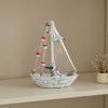 Nautical Wooden Sailboat Models Coastal Beach Style Blue White Ship Tabletop Figurine for Home Living Room Office Farmhouse Decor