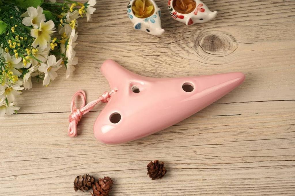 TNG Ocarina Single [12 Holes / Alto / Pink] High-Quality C Key AC (Fingering Chart Included) Wind Instrument, Glazed Finish