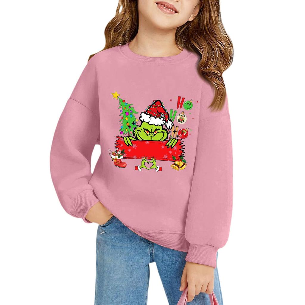 Świąteczne Dziewczęce Pulowery z Okrągłym Dekoltem Dla Dzieci Drukowane Bluzki Dziecięce