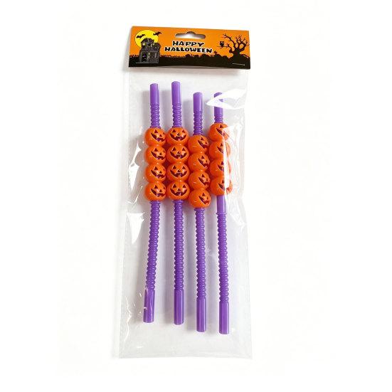 Plastic Halloween Straw, Spooky Pumpkin Skull Skeleton Drinking Straw for Halloween Party Favors, Kitchen Table Decor
