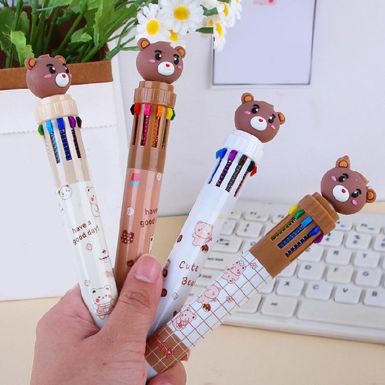 10 in 1 Multicolor Ballpoint Pen Lovely Bear Ballpoint Pen 0.5mm Multicoloured Pen Retractable Ballpoint Pen for School