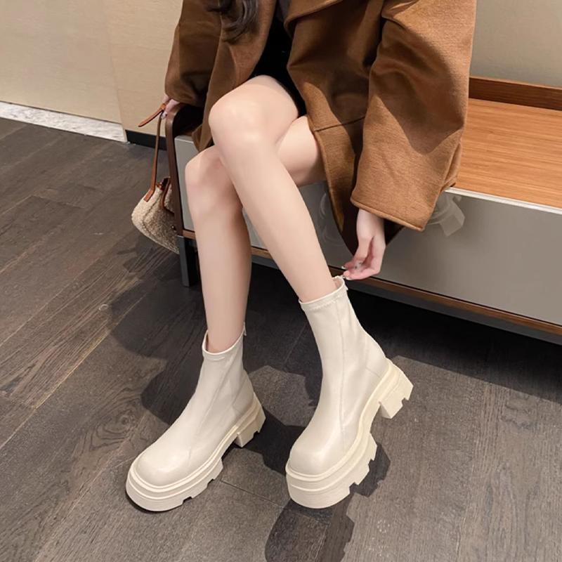 Mode Herbst Winter Damen Chelsea Boots Elegant Dicke Absätze Elastische Schlanke Schuhe Modern Kurze Stiefel Für Damen