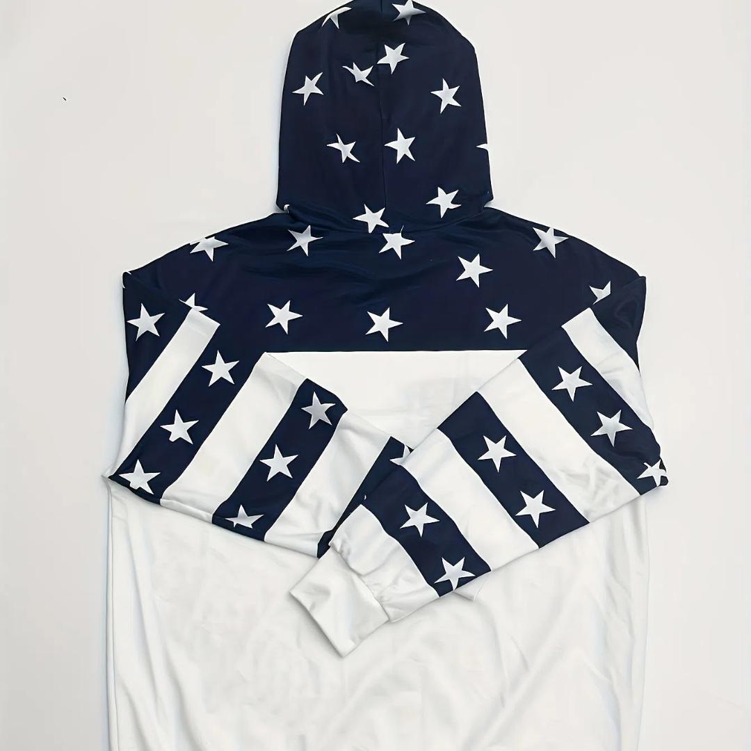 

Толстовка большого размера, повседневная, женская, с принтом флага, сердца и букв, с длинным рукавом, с капюшоном и завязками 6XL