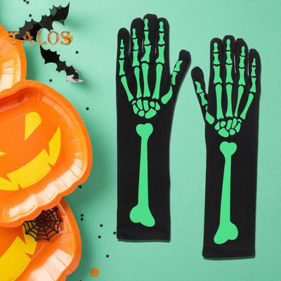 1 Çift Cadılar Bayramı İskelet Eldiven Hayalet El Baskısı Gece Parlayan Aydınlık Kontrast Renk Tam Parmaklar Dehşet Verici Tek Beden Unisex Cosplay Performansı