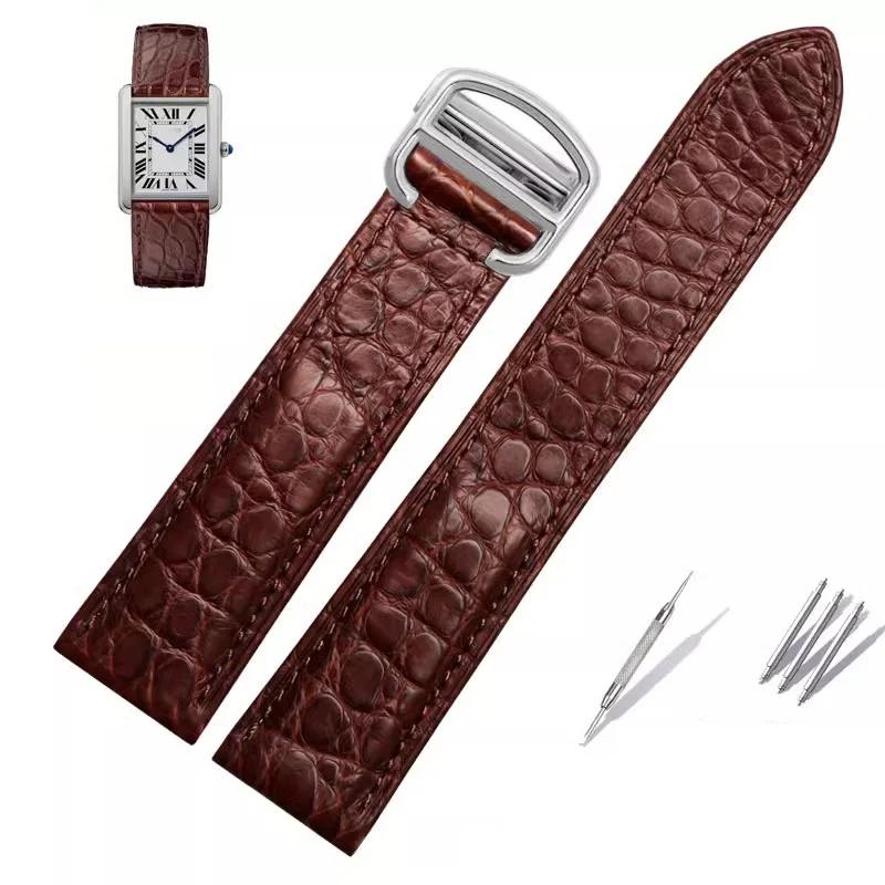 Alligator Leather Strap For Cartier Solo Tank London Genuine Leather Black Brown Men Women Watch Band 16mm 18mm 20mm 22mm 24mm