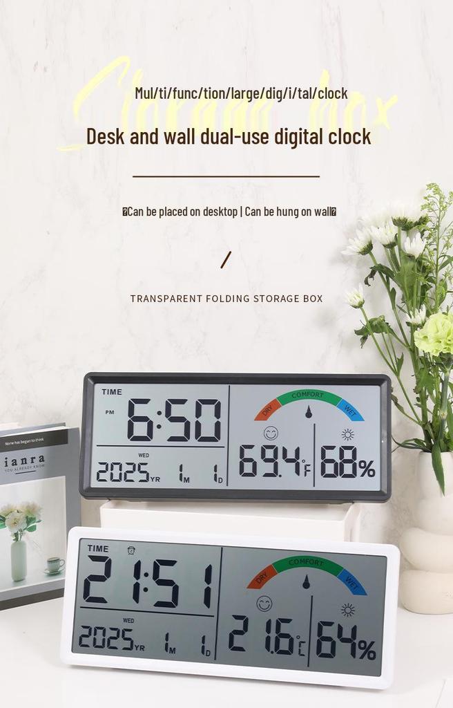 Relógio LCD Multifuncional de Tela Grande: Relógio Digital para Sala de Estar com Display de Temperatura e Umidade, Modelo 9554