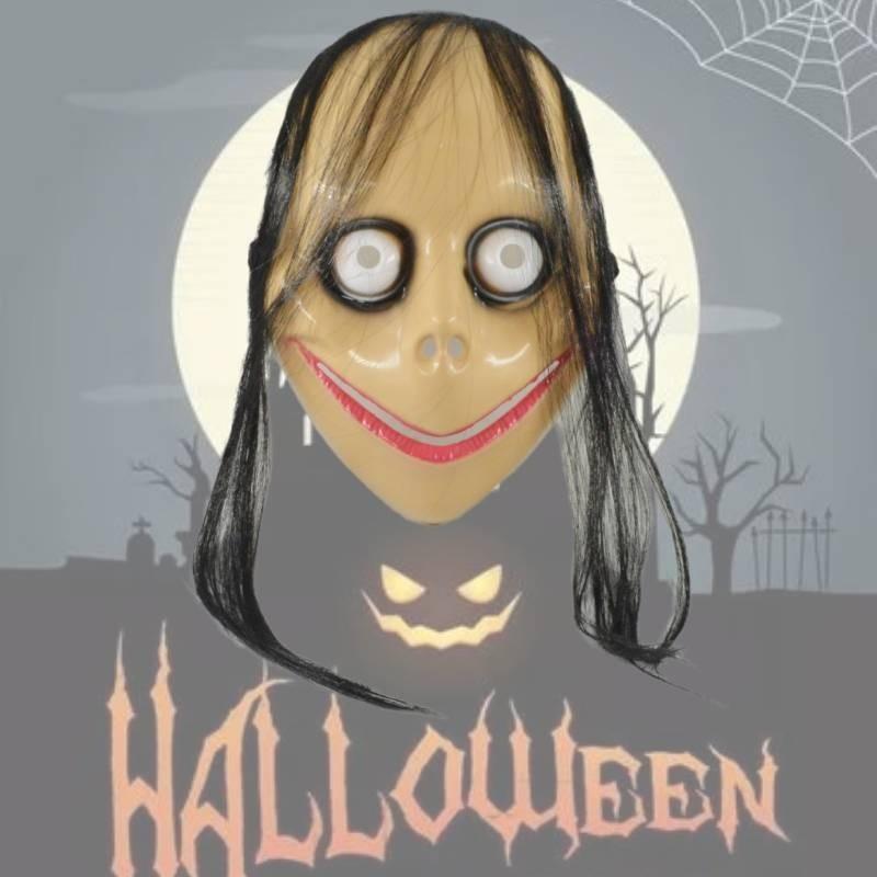 Frightening Long Hair Momo Mask Plastic Spooky Halloween Party Costume Prop