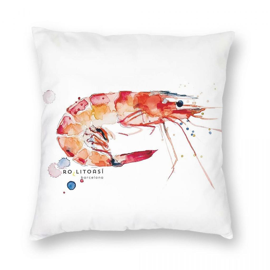 Shrimp Prawn Watercolor Square Pillowcase Polyester Linen Velvet Printed Zip Decor Bed Cushion Cover x