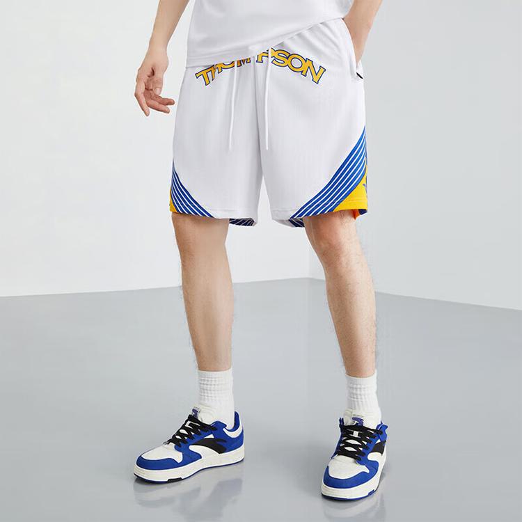 Anta Basketball Series Logo Striped Letter Mid-Waist Straight Loose Shorts Men Bottoms Pure-White 152321229-1