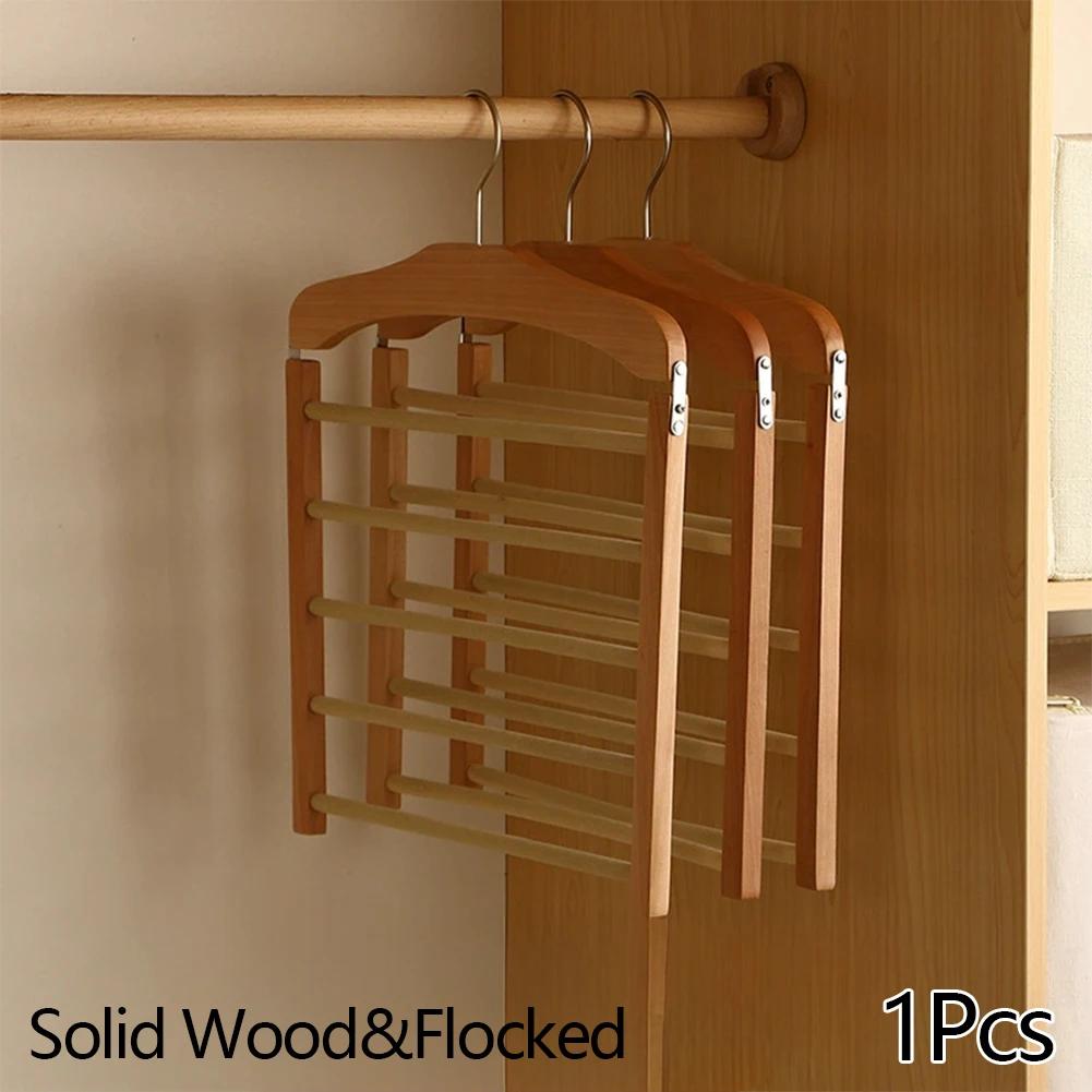 Scaffale Multifunzionale Multi-livello in Legno Massello per Pantaloni Appendiabiti Domestico in Legno Scaffale porta Asciugamani Sciarpe Cravatte Non segna