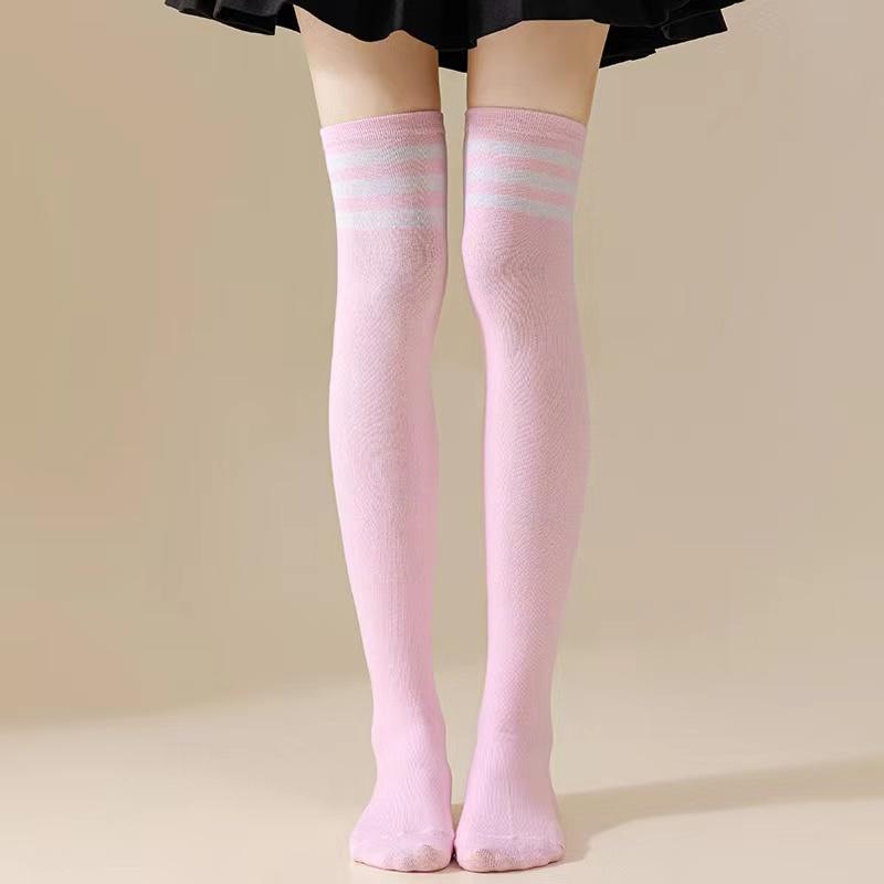 New 1Pair Sexy Long Socks Solid Color Striped Women Over Knee Thigh High Over The Knee Stockings Ladies Girls Warm Knee Socks