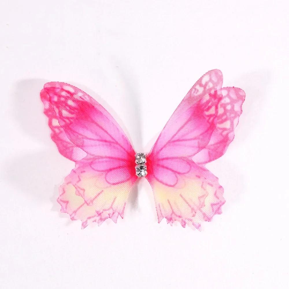 50 Stück 3D Organza Stoff Schmetterlings-Applikationen Doppellagige Chiffon Schmetterlings-Stickerei-Aufnäher Handgefertigte Haarnadel-Accessoires