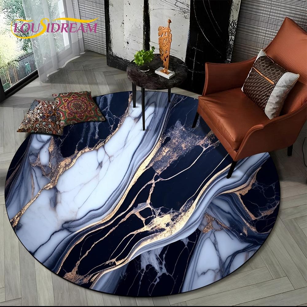 

Luxurious Colour Marble Blue Green Gold Round Carpet Rug for Living Room Bedroom Sofa Decor,Kid Area Rug Non-slip Floor Mat Gift Diameter 60cm