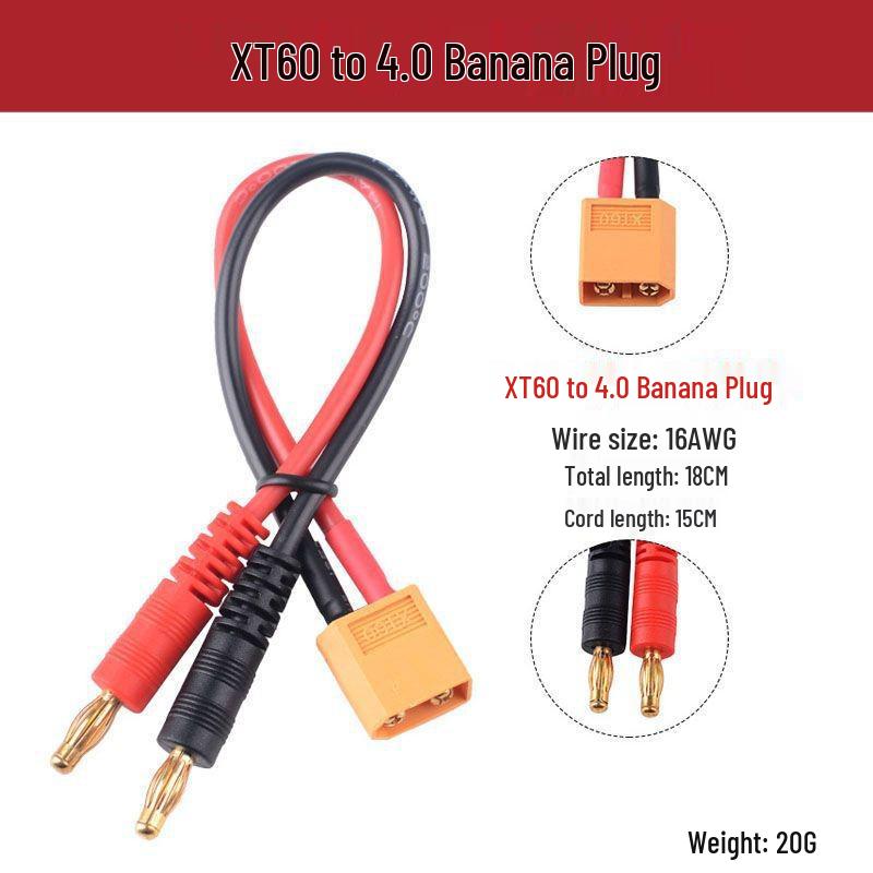 XT60 Banana Plug to EC5 T Plug JST Connector Cable for RC Drones and Tamiya Models