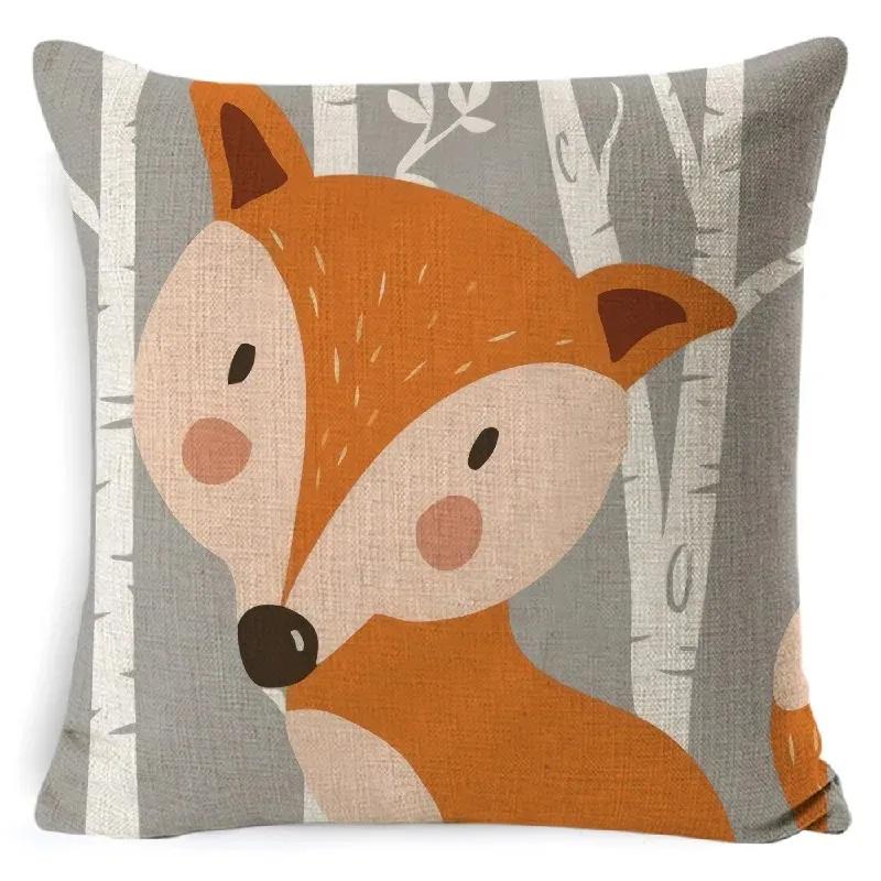 Tribe Woodland Animal Cushion Cover  Bear Fox Print Linen  Pillow Case Decorative For Chair Sofa Home Decor Throw Pillowcase