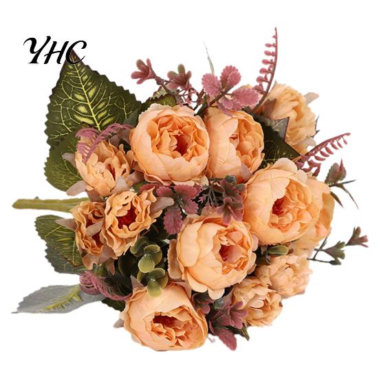 Artificial Hydrangea Roses Simulation Flower High Ornamental Realistic Bouquet 9 Peony Flowers Heads for Wedding