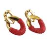 Exaggerated Pleated Oval Faux Leather Wrapped Silver Needle Earrings Premium Leopard Temperament Niche Earrings