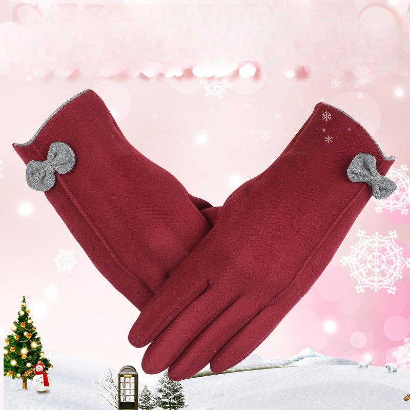 Warm Gloves for Women Plus Velvet Thickened Cold Proof Outdoor Cycling Fashion Cute Bow Touch Screen Autumn and Winter Gloves