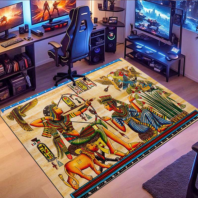 Ancient Egyptian-themed rug, suitable for living room, bedroom, game room, computer room and home décor.