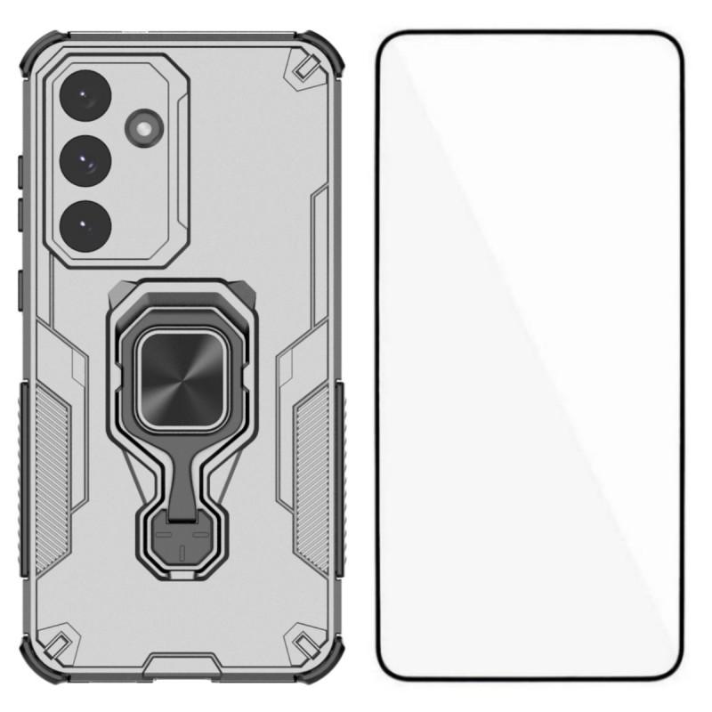 For Samsung Galaxy S25 FE Phone Case WANLONFENG PC TPU Back Cover Kickstand with Tempered Glass