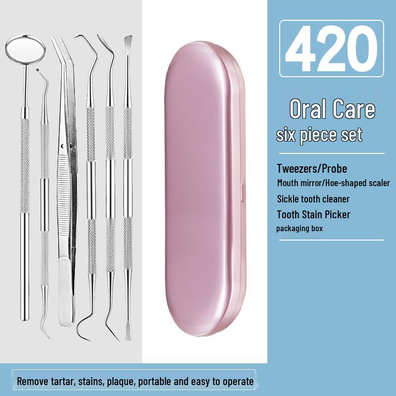 Dental Oral Care Tool Set: Stainless Steel Mouth Mirror, Probe, Tartar Remover, Toothpick